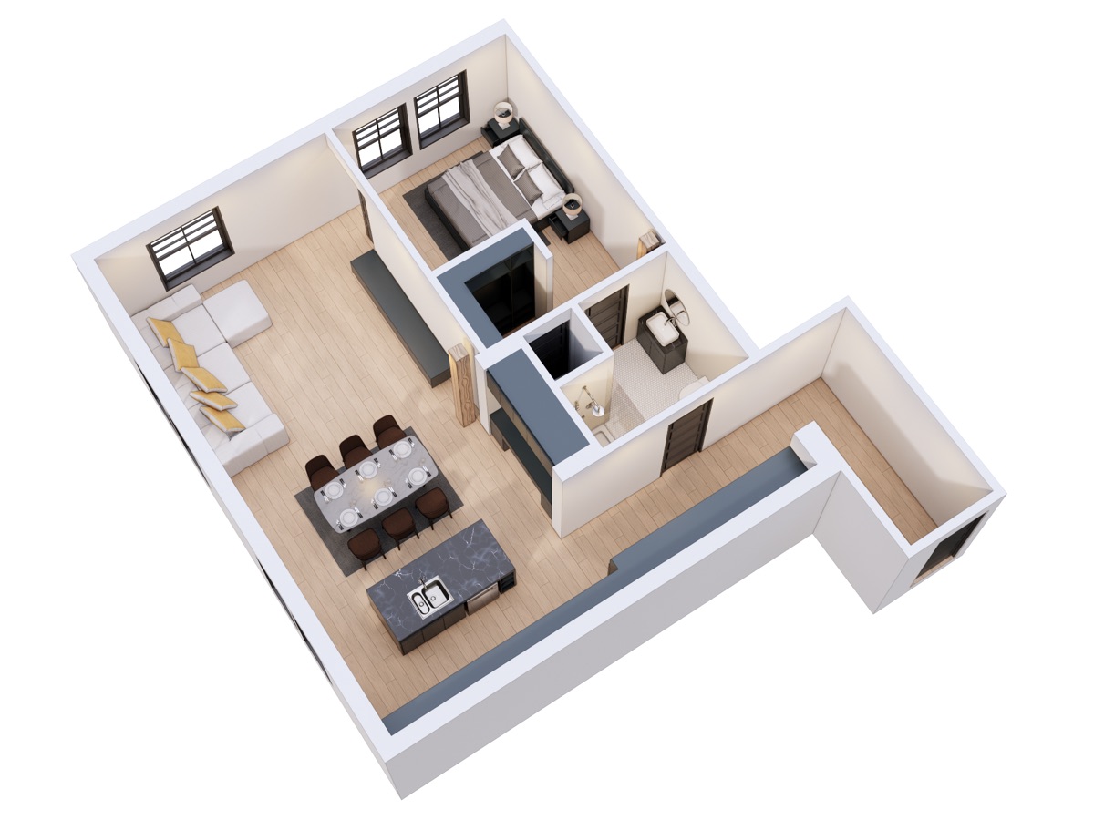 APT 401 3D render living area